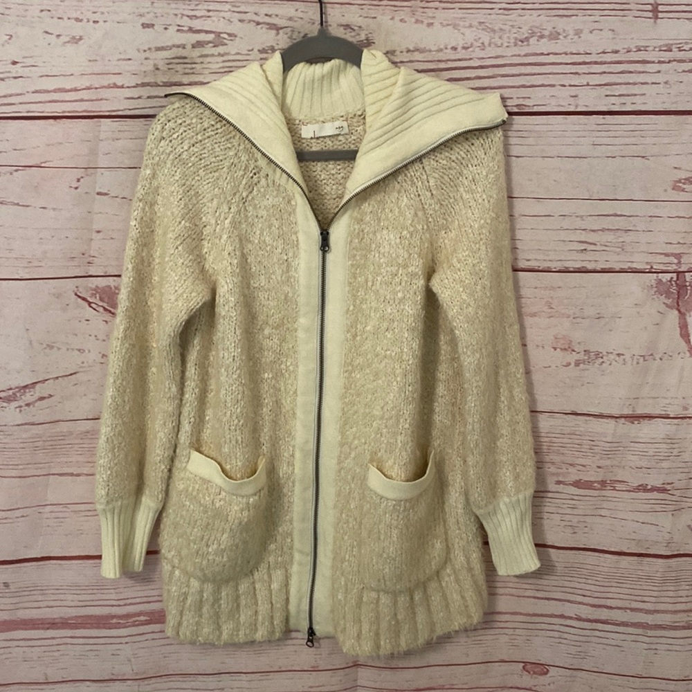 Anthropologie woven full-zip cowl neck sweater